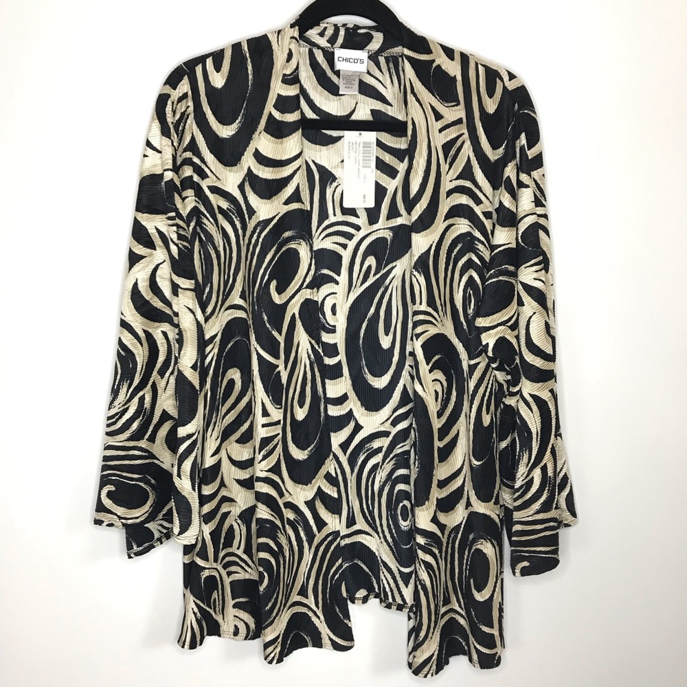 Chico’s Travel Collection Swirl Mirage Jacket Black/Ecru Size: 2 (Large)